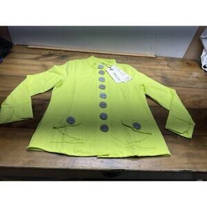 Neon Buddha Highlighter Yellow Button Front Jacket Athletic Yoga Large NWT